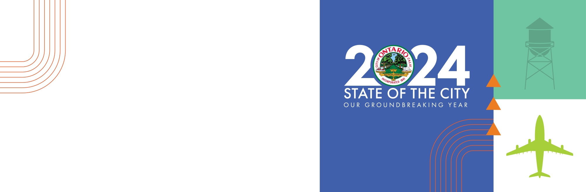 blue, white, and green state of the city banner